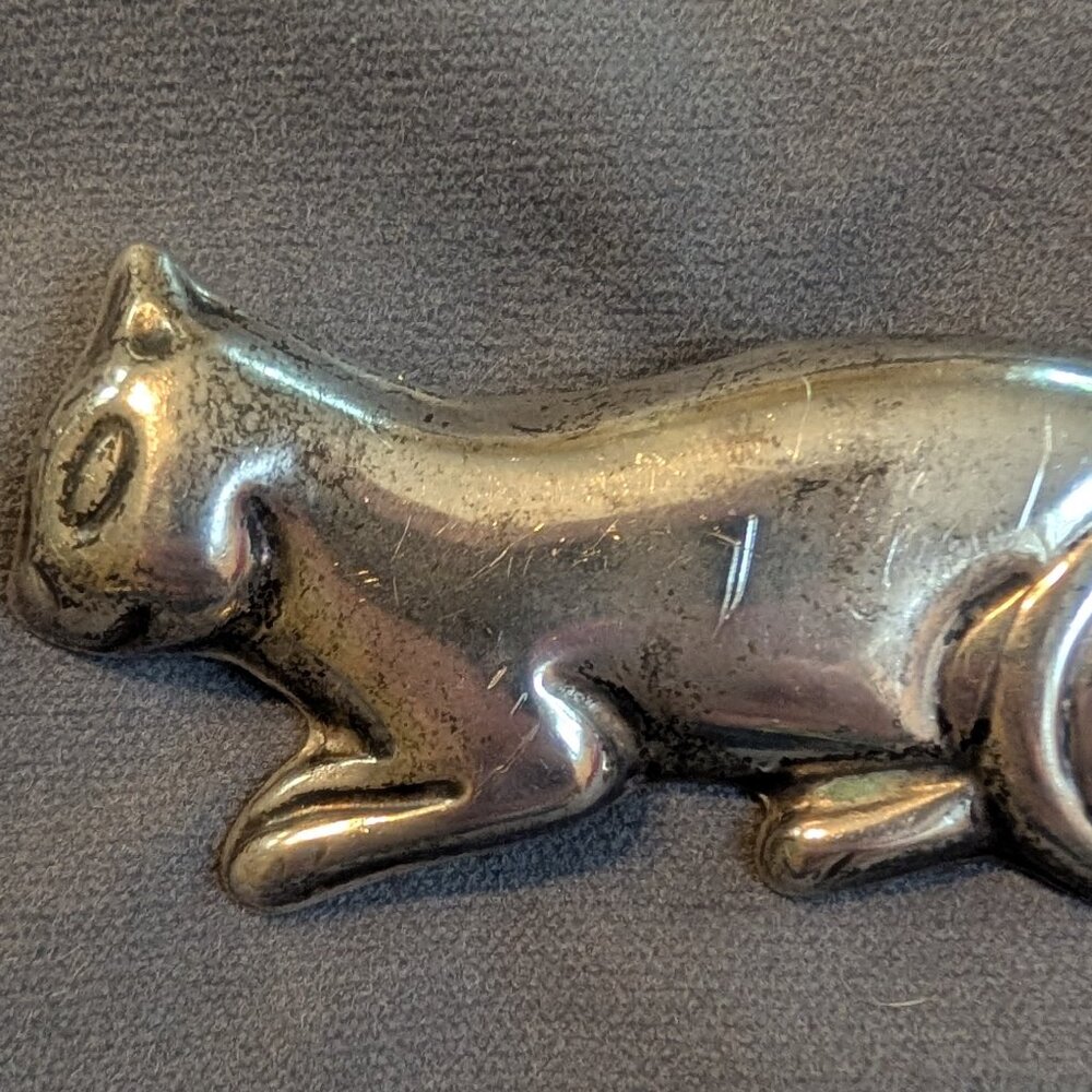 Large Vintage Sterling Silver Cat Pin or Pendant